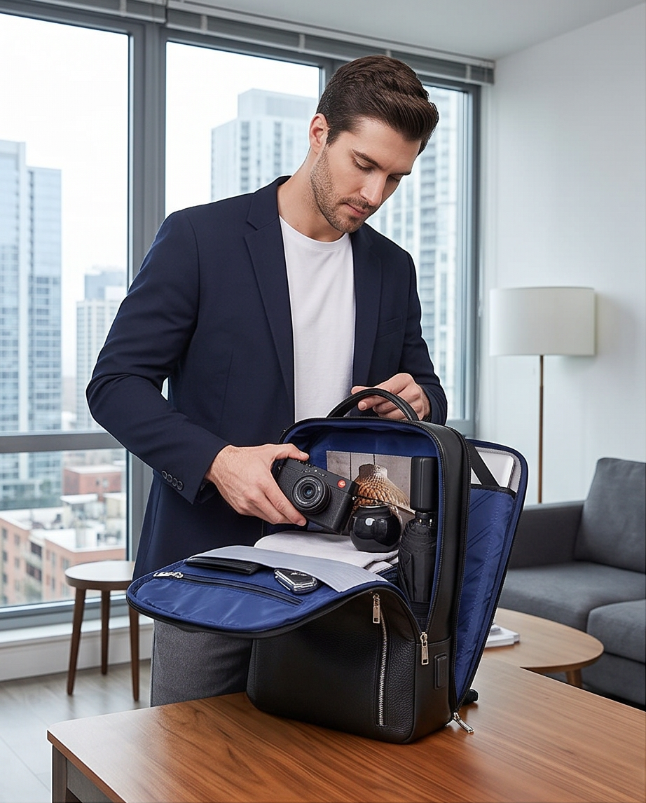 Q-ELITE Genuine Leather Backpack – Anti-Theft, USB Charging & TSA-Friendly