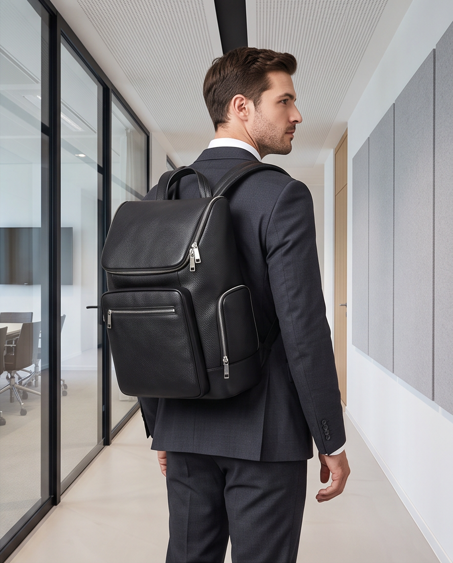 Q-ALFA-EAGLE Genuine Cowhide Leather Laptop Backpack – Large Capacity & Breathable Back Support
