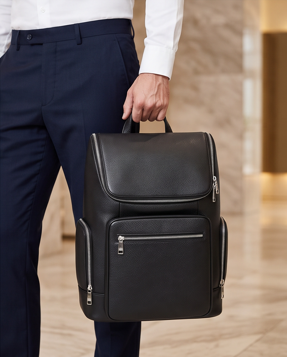 Q-ALFA-EAGLE Genuine Cowhide Leather Laptop Backpack – Large Capacity & Breathable Back Support