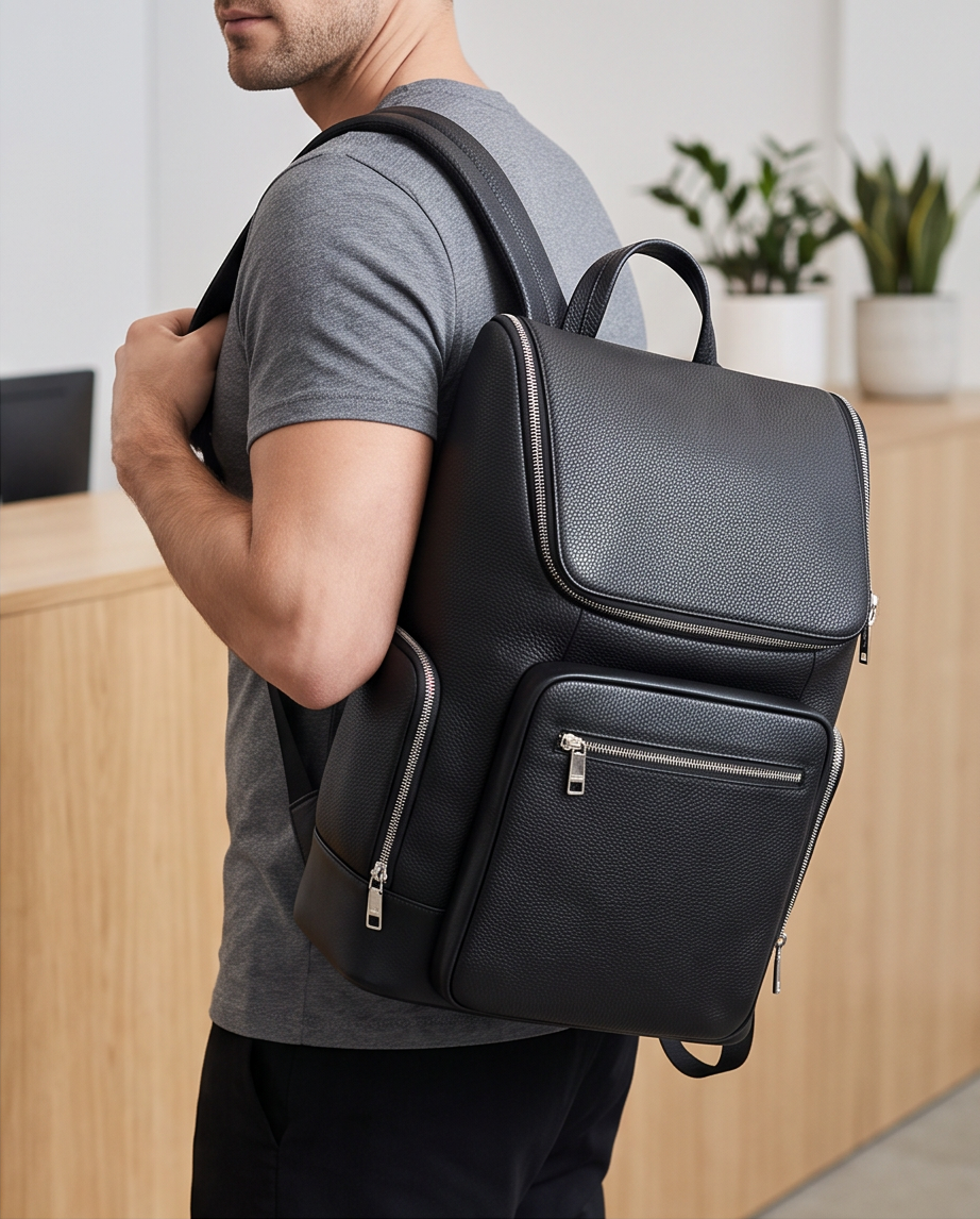 Q-ALFA-EAGLE Genuine Cowhide Leather Laptop Backpack – Large Capacity & Breathable Back Support