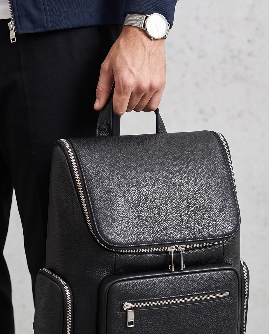 Q-ALFA-EAGLE Genuine Cowhide Leather Laptop Backpack – Large Capacity & Breathable Back Support