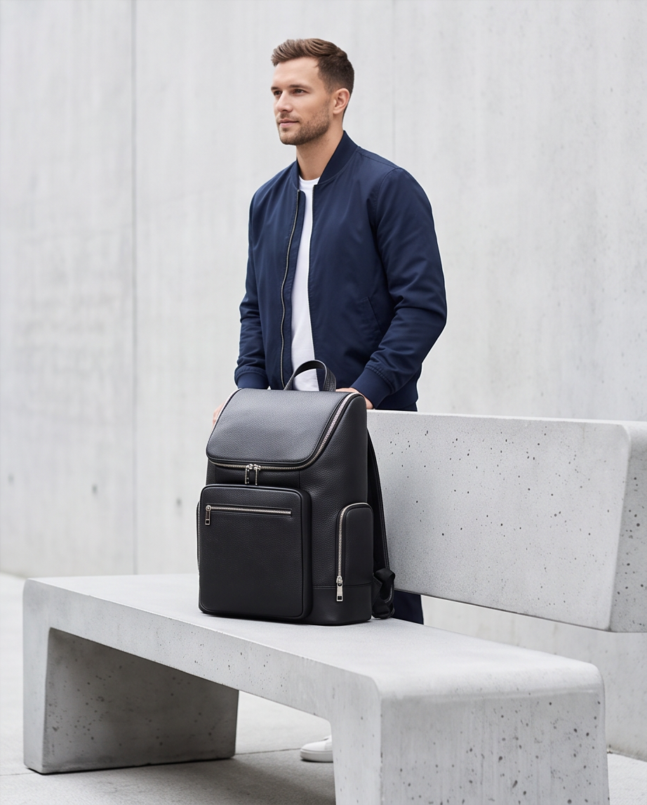 Q-ALFA-EAGLE Genuine Cowhide Leather Laptop Backpack – Large Capacity & Breathable Back Support