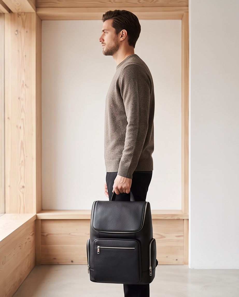 Q-ALFA-EAGLE Genuine Cowhide Leather Laptop Backpack – Large Capacity & Breathable Back Support