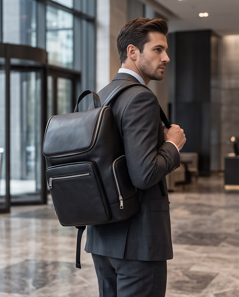 Q-ALFA-EAGLE Genuine Cowhide Leather Laptop Backpack – Large Capacity & Breathable Back Support