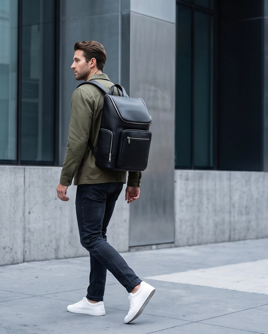 Q-ALFA-EAGLE Genuine Cowhide Leather Laptop Backpack – Large Capacity & Breathable Back Support