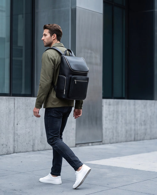Q-ALFA-EAGLE Genuine Cowhide Leather Laptop Backpack – Large Capacity & Breathable Back Support