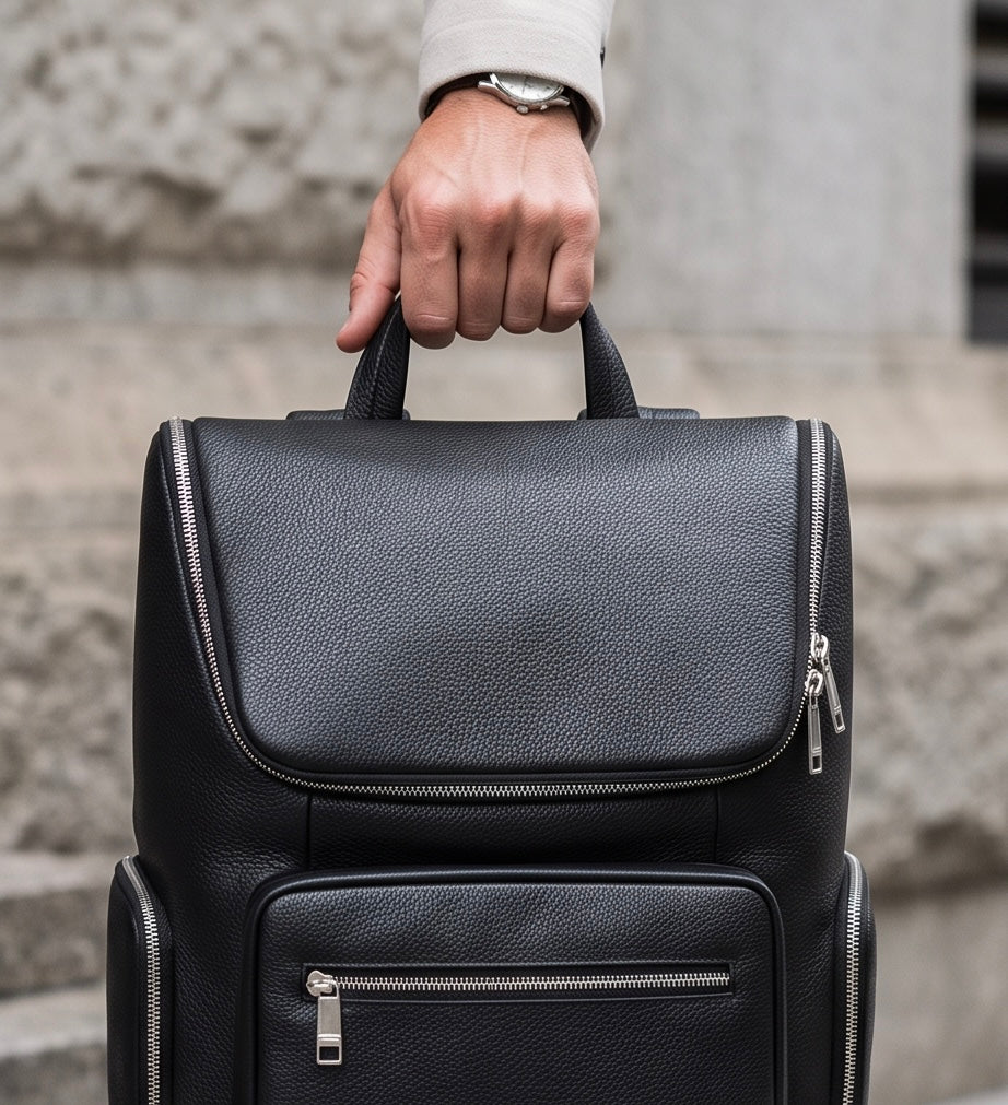 Q-ALFA-EAGLE Genuine Cowhide Leather Laptop Backpack – Large Capacity & Breathable Back Support