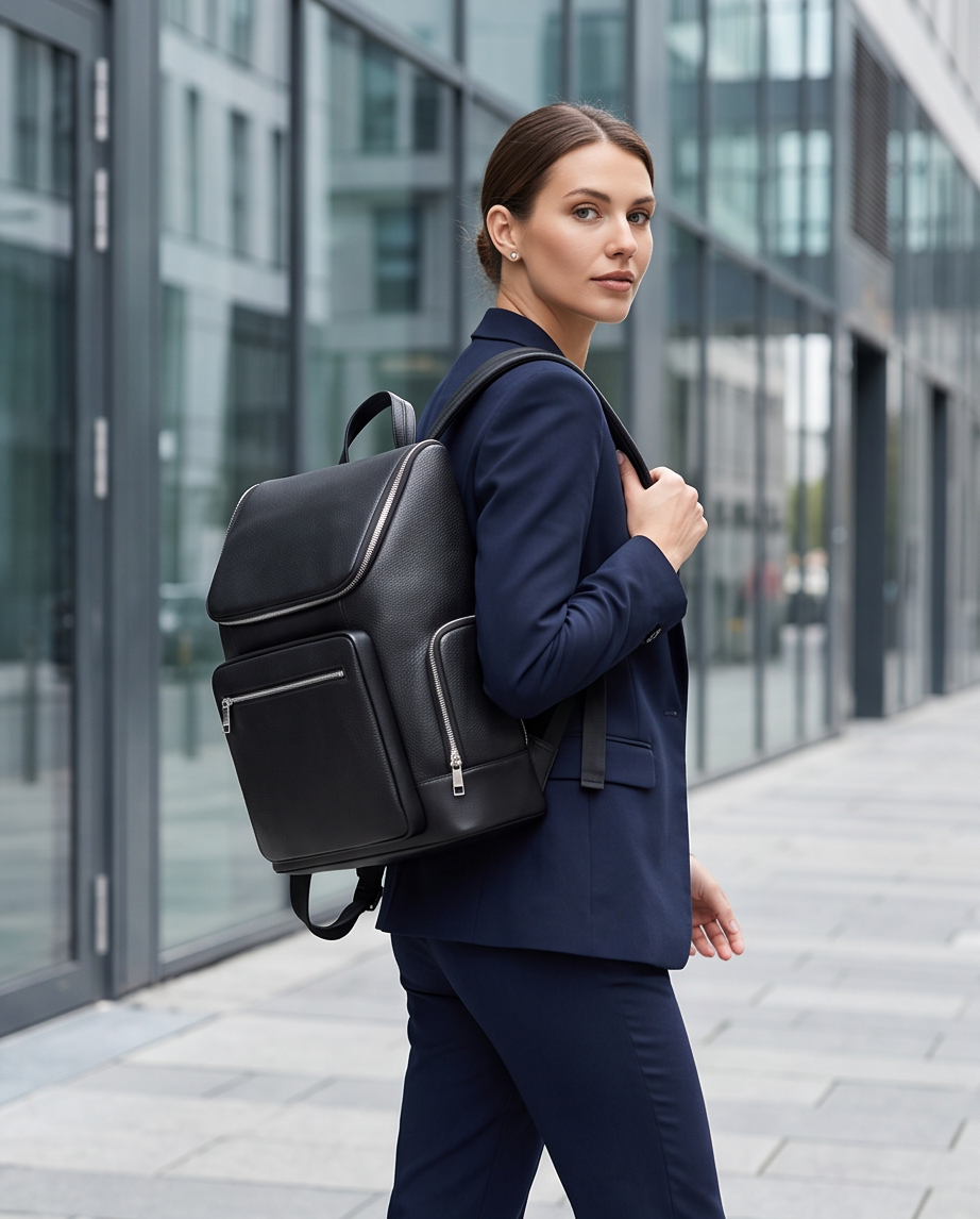 Q-ALFA-EAGLE Genuine Cowhide Leather Laptop Backpack – Large Capacity & Breathable Back Support