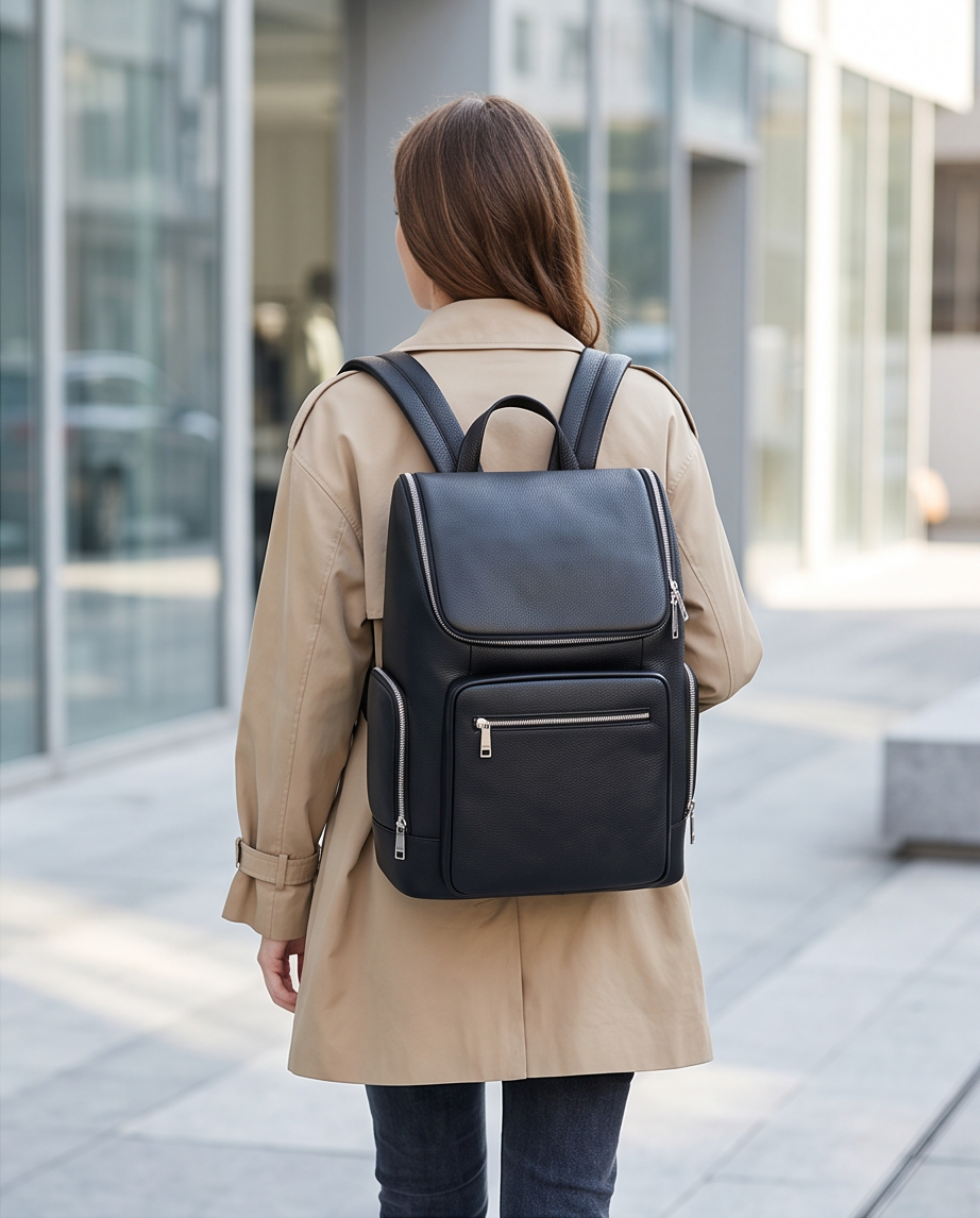 Q-ALFA-EAGLE Genuine Cowhide Leather Laptop Backpack – Large Capacity & Breathable Back Support