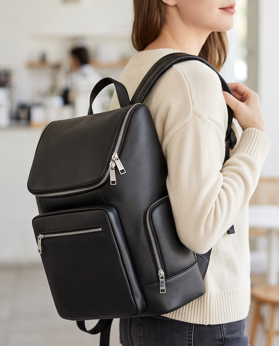 Q-ALFA-EAGLE Genuine Cowhide Leather Laptop Backpack – Large Capacity & Breathable Back Support