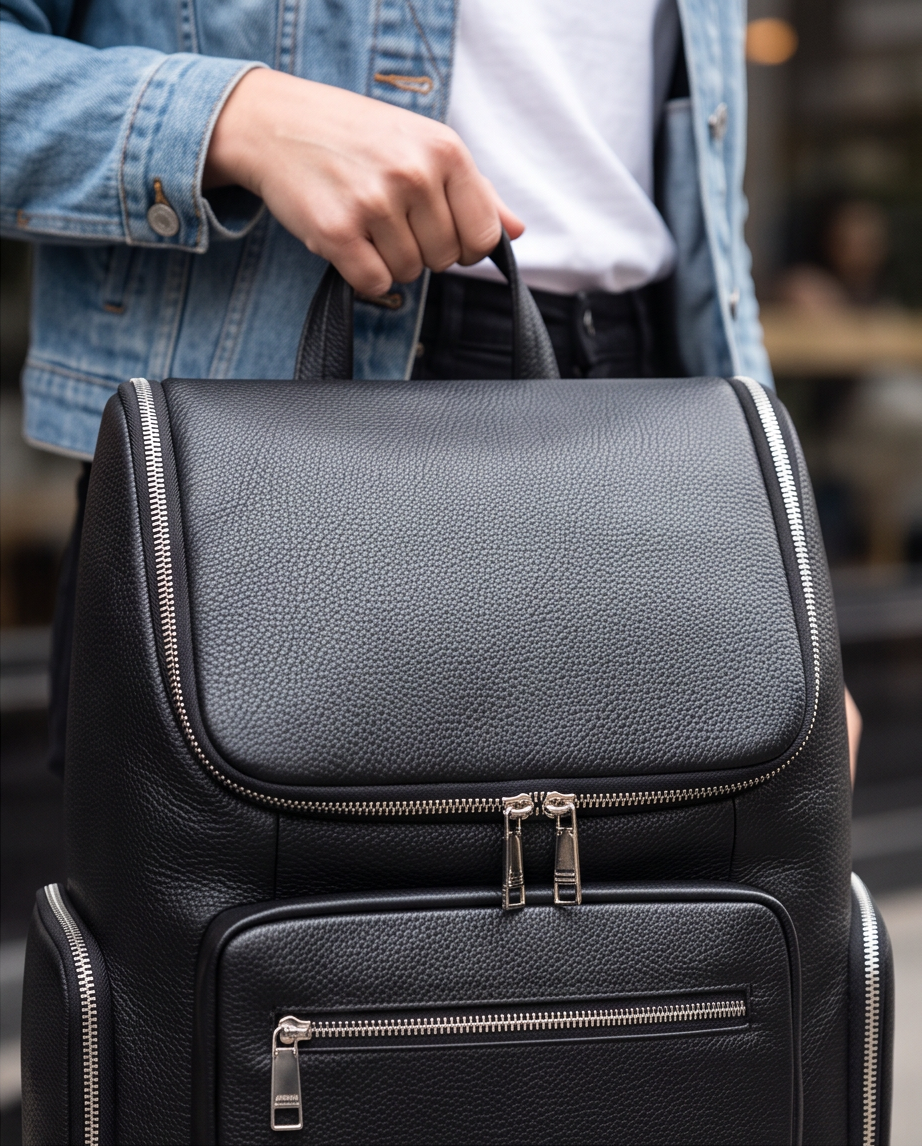 Q-ALFA-EAGLE Genuine Cowhide Leather Laptop Backpack – Large Capacity & Breathable Back Support