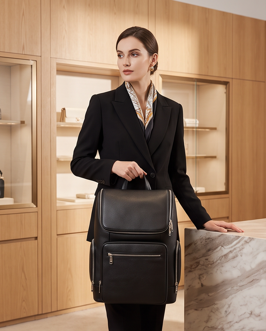 Q-ALFA-EAGLE Genuine Cowhide Leather Laptop Backpack – Large Capacity & Breathable Back Support