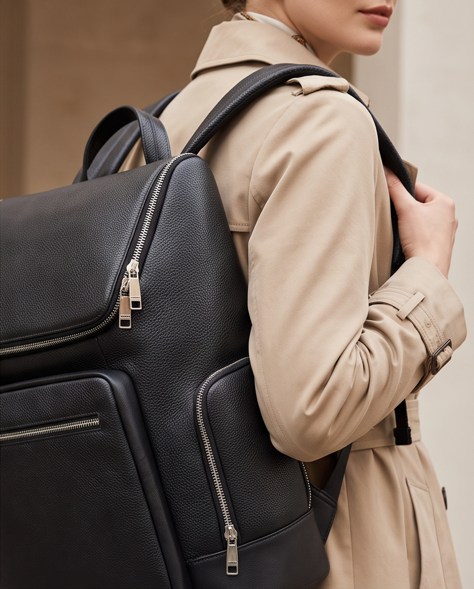 Q-ALFA-EAGLE Genuine Cowhide Leather Laptop Backpack – Large Capacity & Breathable Back Support