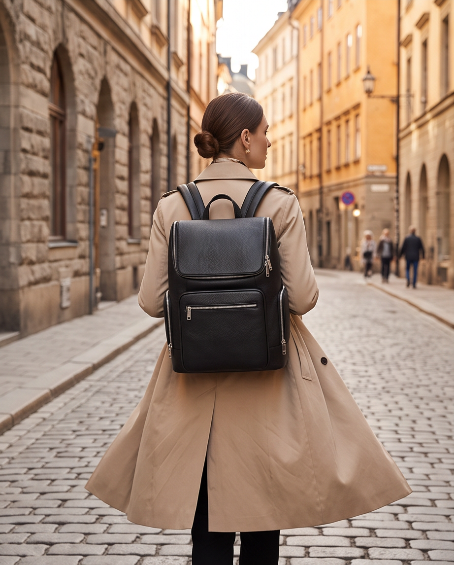 Q-ALFA-EAGLE Genuine Cowhide Leather Laptop Backpack – Large Capacity & Breathable Back Support