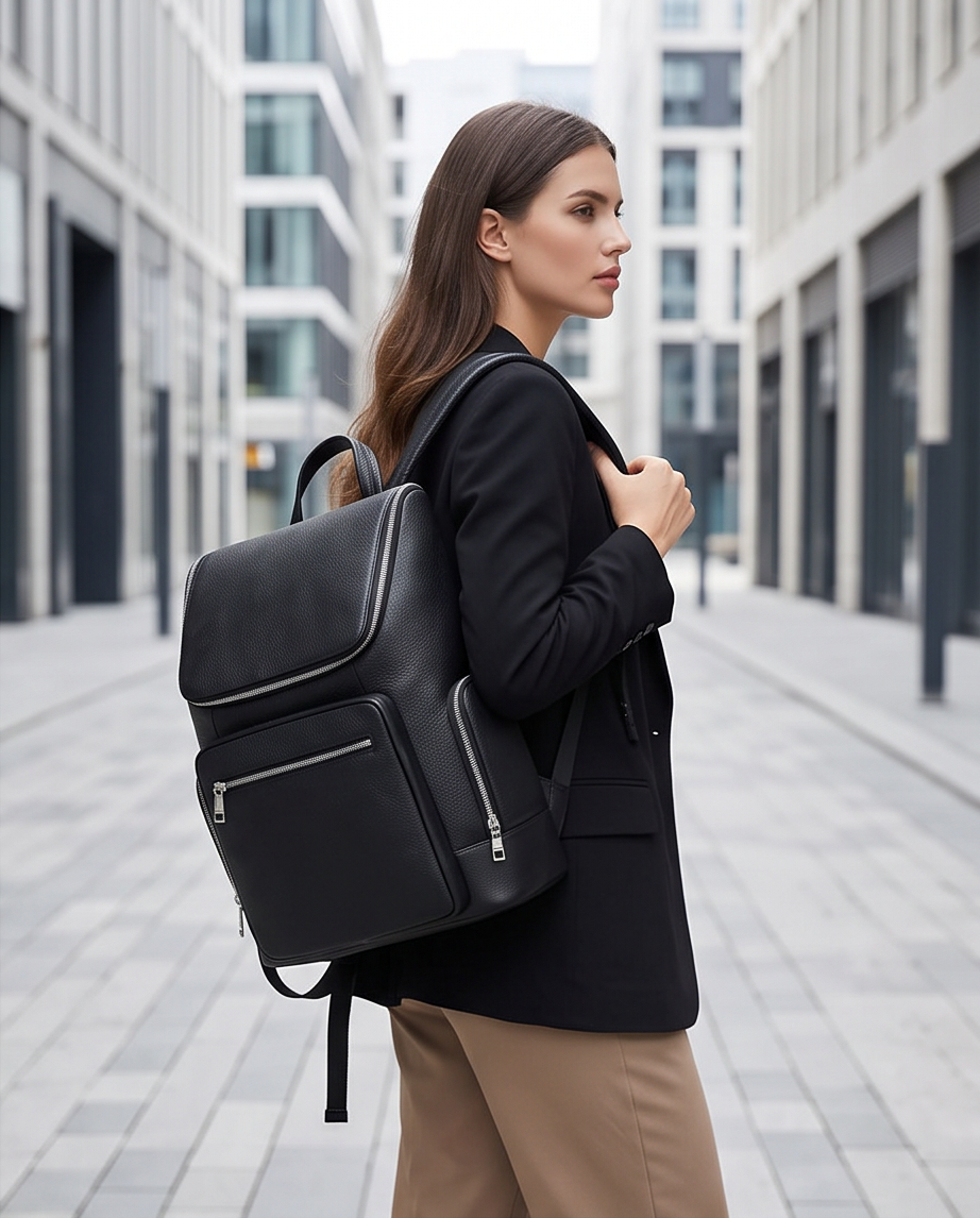 Q-ALFA-EAGLE Genuine Cowhide Leather Laptop Backpack – Large Capacity & Breathable Back Support