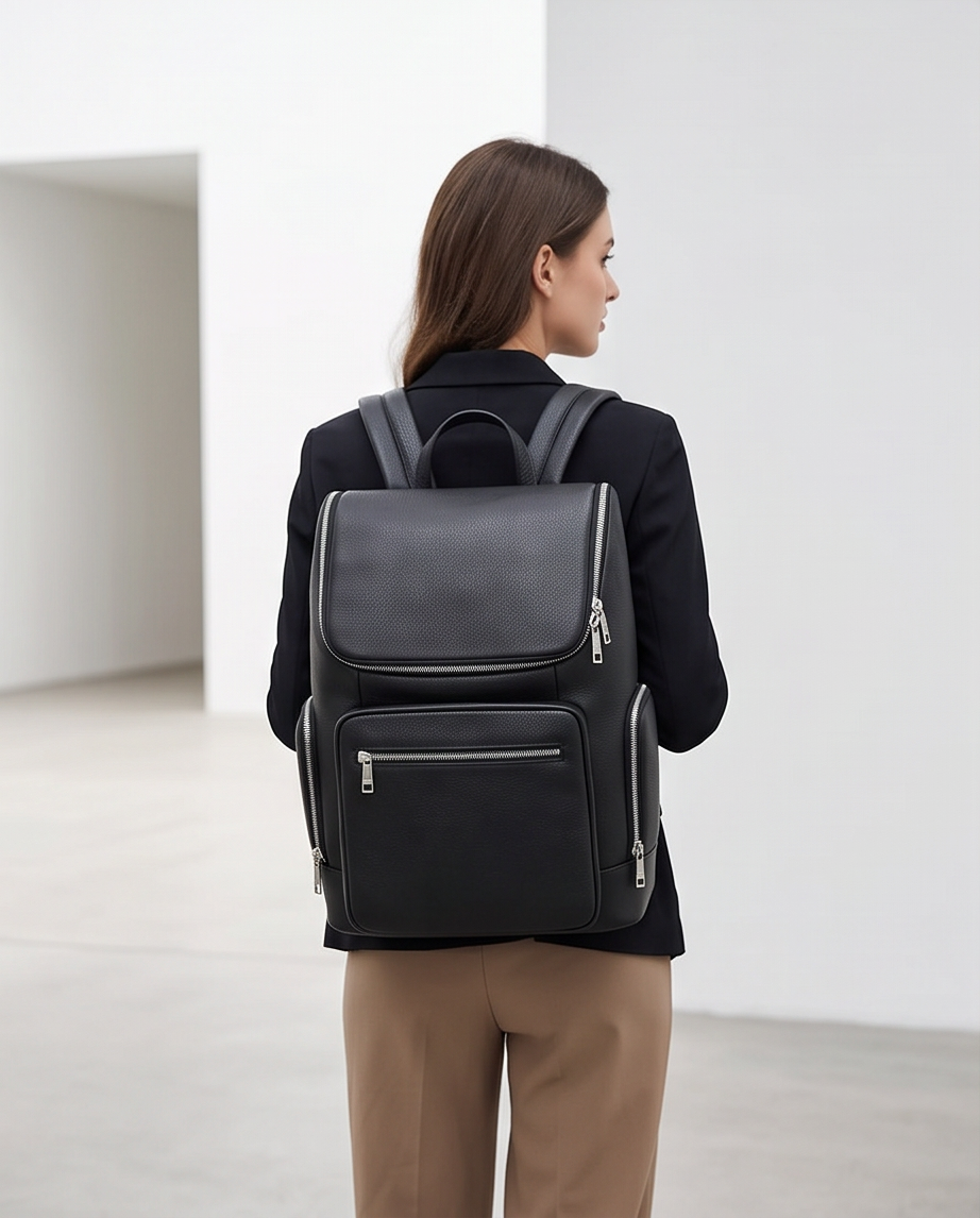 Q-ALFA-EAGLE Genuine Cowhide Leather Laptop Backpack – Large Capacity & Breathable Back Support
