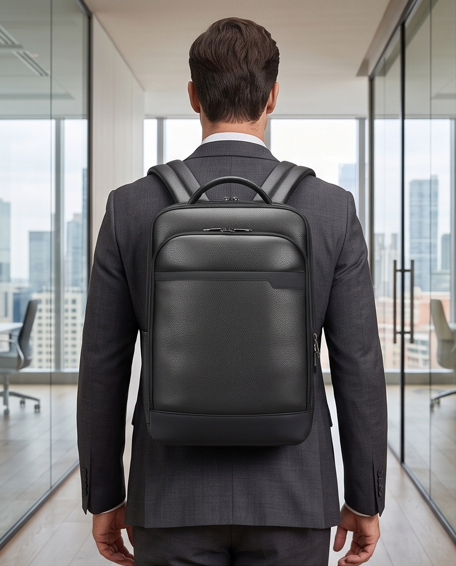 Q-HUNTER Genuine Leather Backpack – Anti-Theft, USB Charging, TSA Lay-Flat & Credit Card Pockets