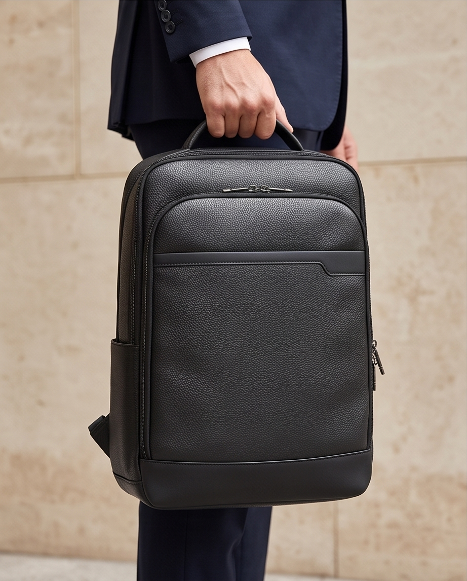 Q-HUNTER Genuine Leather Backpack – Anti-Theft, USB Charging, TSA Lay-Flat & Credit Card Pockets