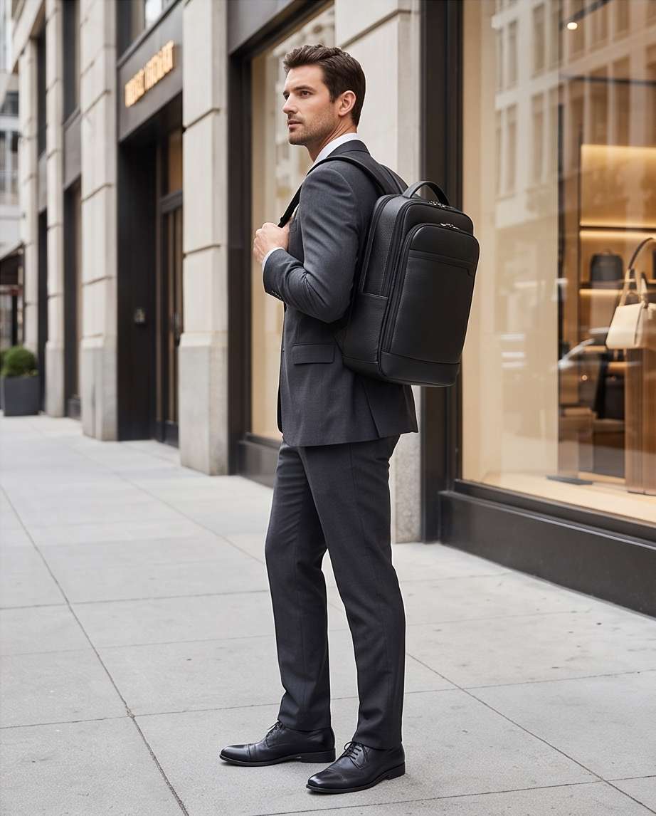 Q-HUNTER Genuine Leather Backpack – Anti-Theft, USB Charging, TSA Lay-Flat & Credit Card Pockets