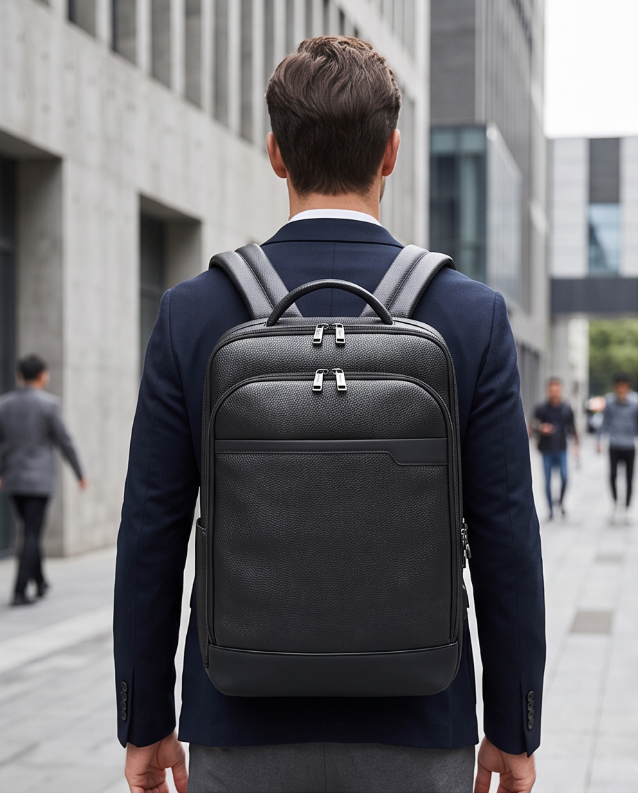 Q-HUNTER Genuine Leather Backpack – Anti-Theft, USB Charging, TSA Lay-Flat & Credit Card Pockets