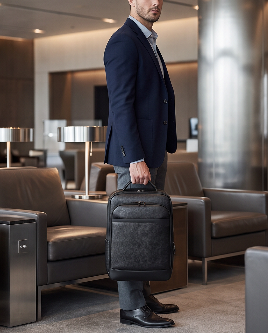 Q-HUNTER Genuine Leather Backpack – Anti-Theft, USB Charging, TSA Lay-Flat & Credit Card Pockets