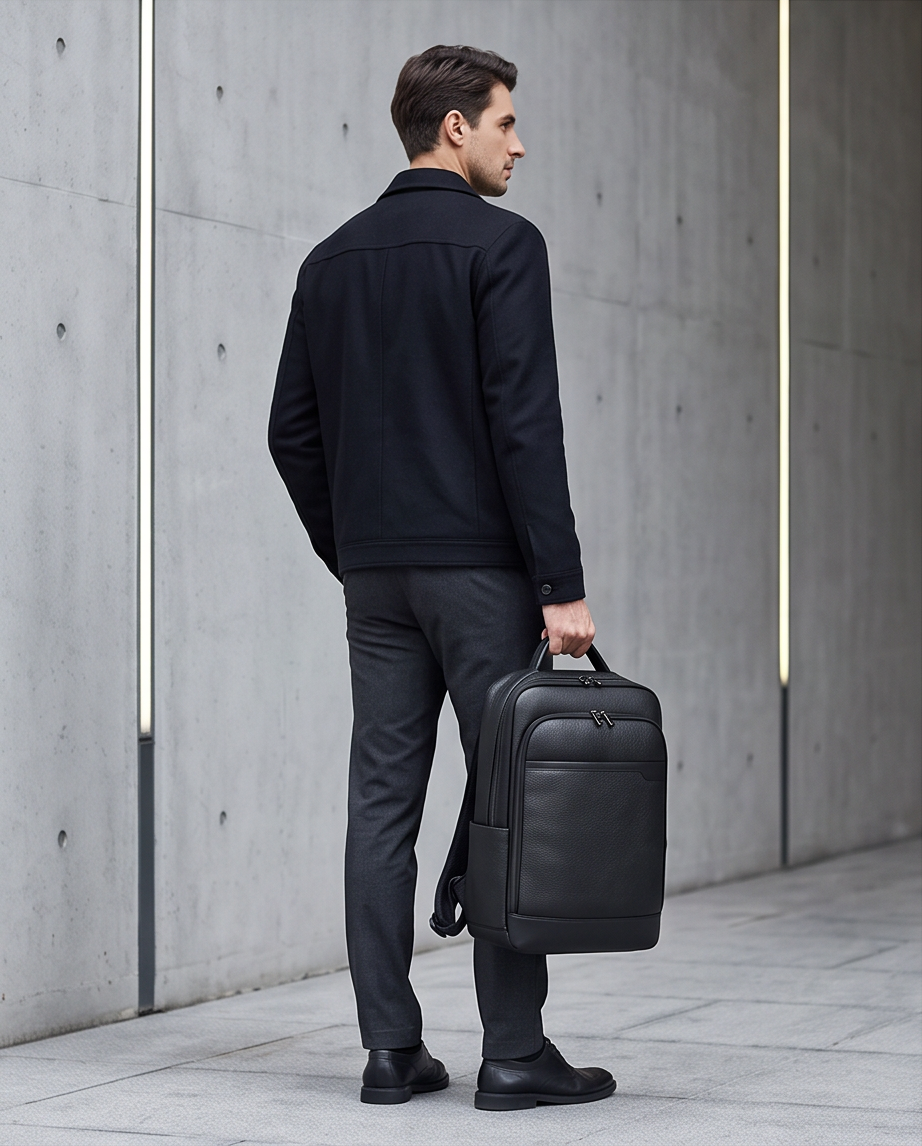 Q-HUNTER Genuine Leather Backpack – Anti-Theft, USB Charging, TSA Lay-Flat & Credit Card Pockets