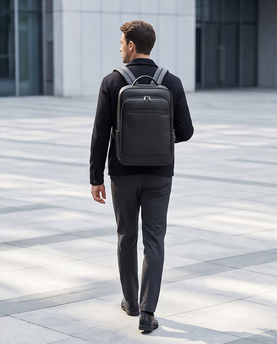 Q-HUNTER Genuine Leather Backpack – Anti-Theft, USB Charging, TSA Lay-Flat & Credit Card Pockets