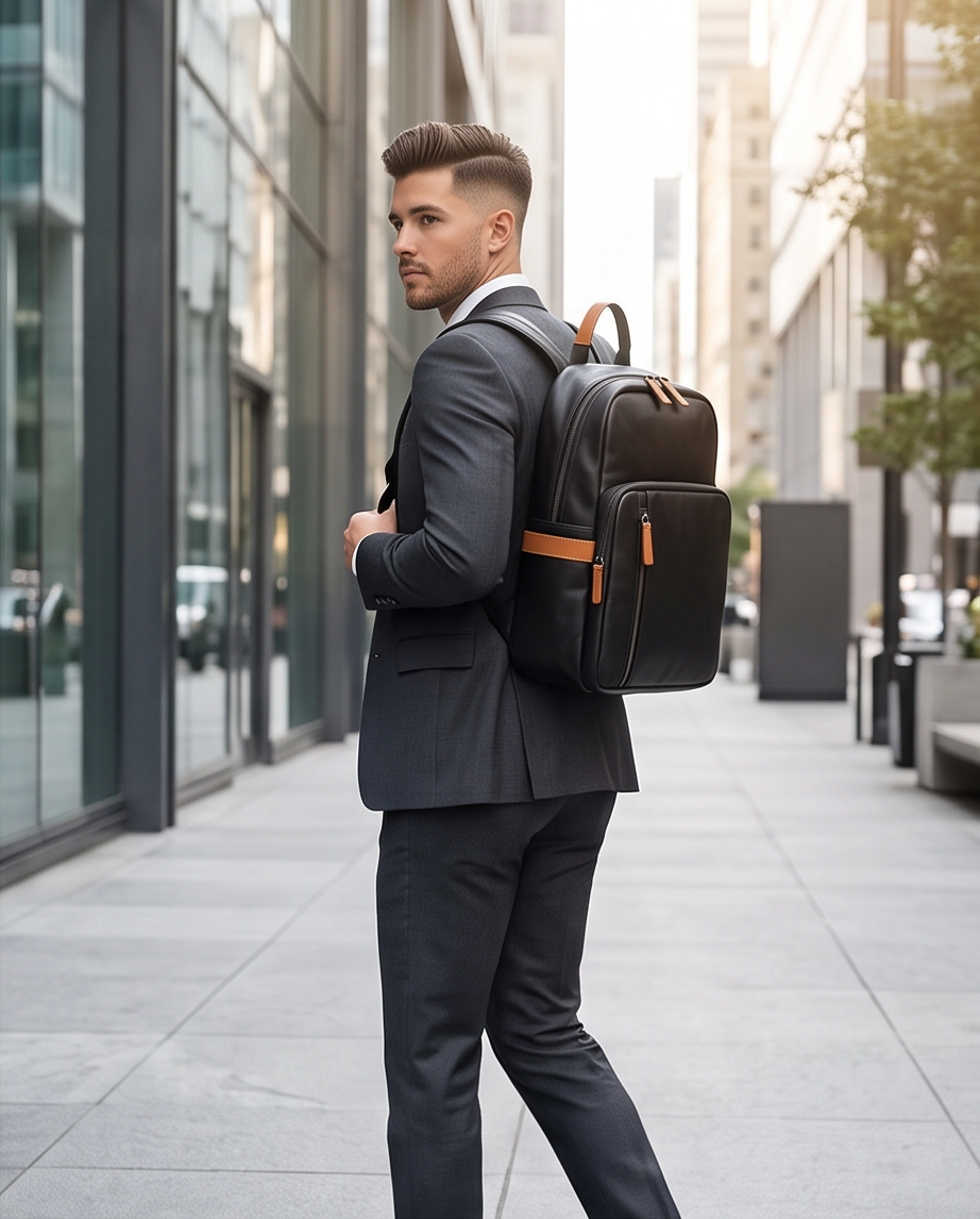 Q-FORZON Full Grain Leather Laptop Backpack – Breathable, Water-Resistant & Patina-Developing