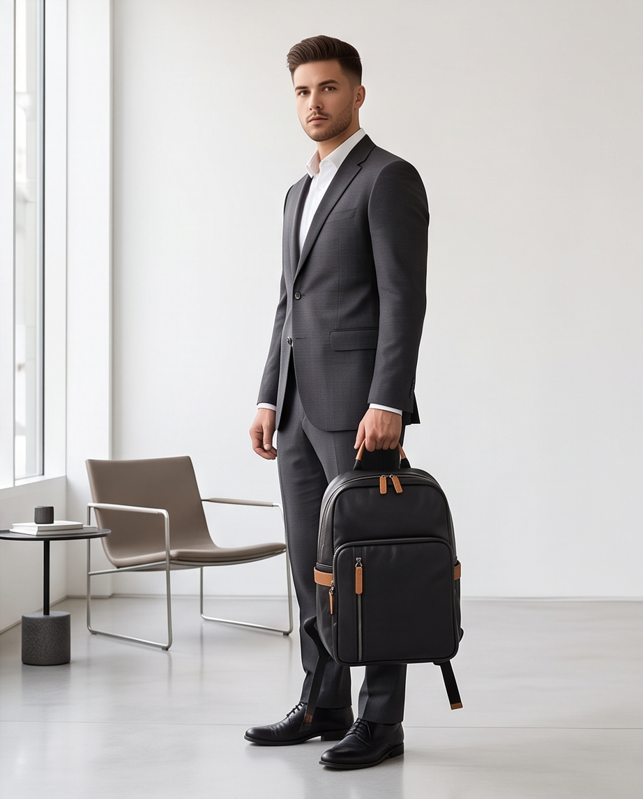 Q-FORZON Full Grain Leather Laptop Backpack – Breathable, Water-Resistant & Patina-Developing