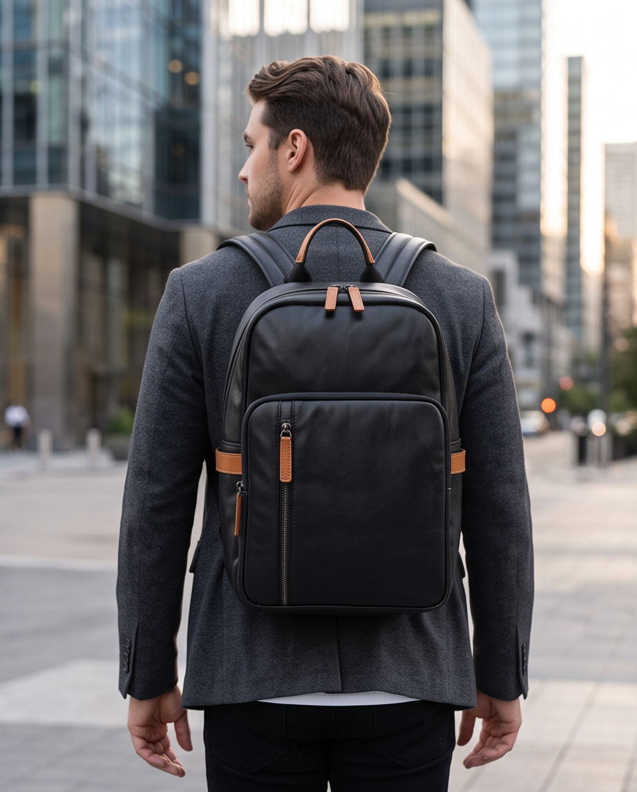 Q-FORZON Full Grain Leather Laptop Backpack – Breathable, Water-Resistant & Patina-Developing