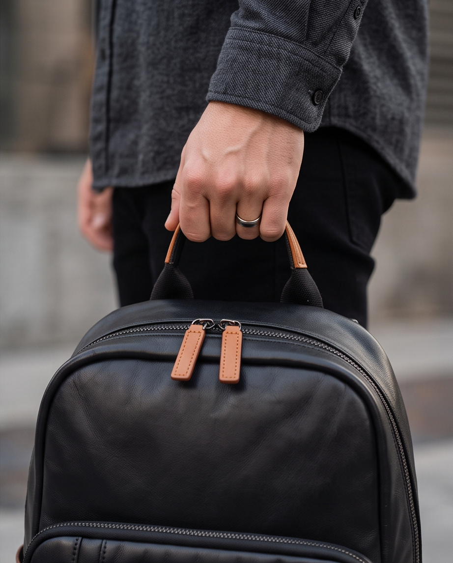 Q-FORZON Full Grain Leather Laptop Backpack – Breathable, Water-Resistant & Patina-Developing