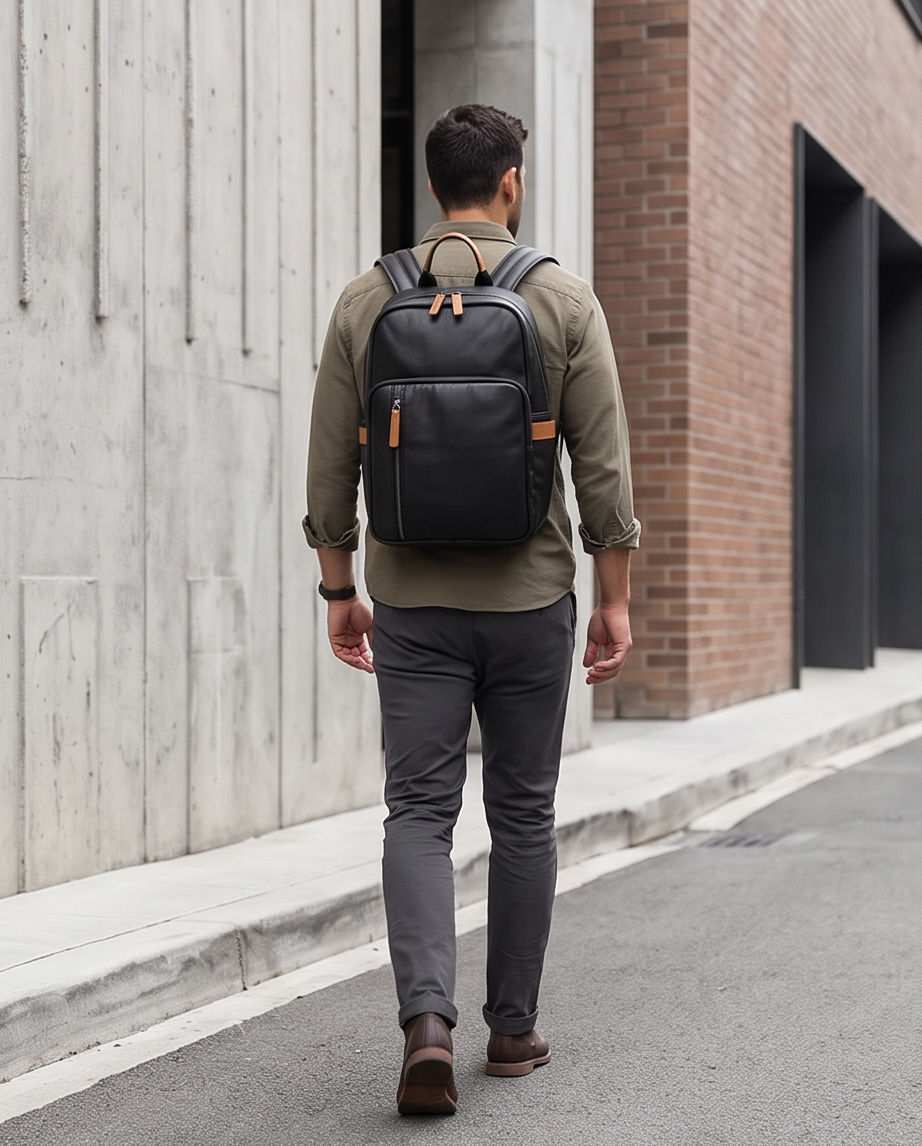Q-FORZON Full Grain Leather Laptop Backpack – Breathable, Water-Resistant & Patina-Developing