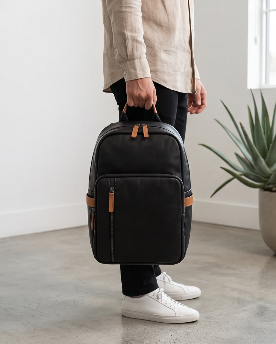 Q-FORZON Full Grain Leather Laptop Backpack – Breathable, Water-Resistant & Patina-Developing