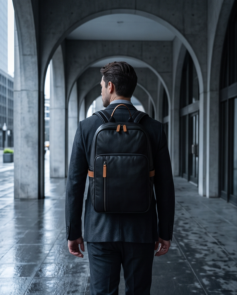Q-FORZON Full Grain Leather Laptop Backpack – Breathable, Water-Resistant & Patina-Developing