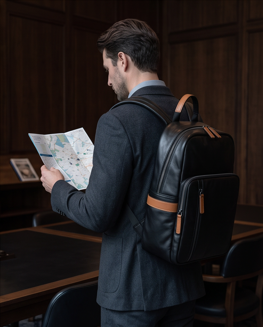 Q-FORZON Full Grain Leather Laptop Backpack – Breathable, Water-Resistant & Patina-Developing