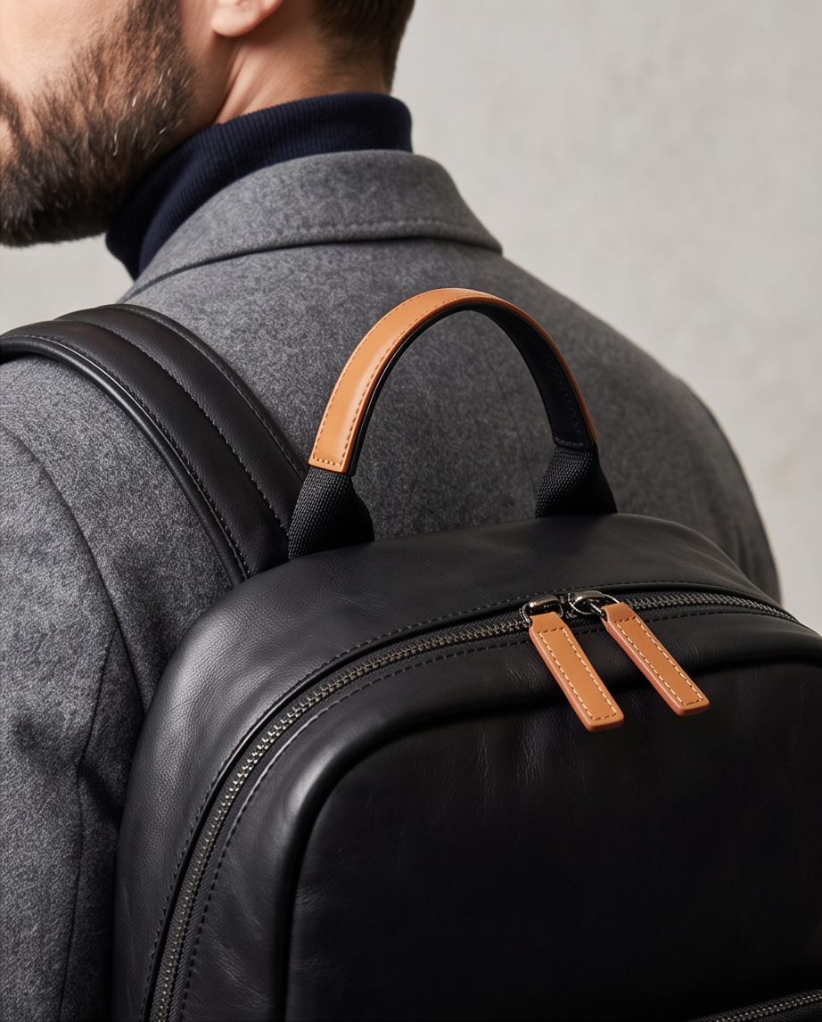 Q-FORZON Full Grain Leather Laptop Backpack – Breathable, Water-Resistant & Patina-Developing