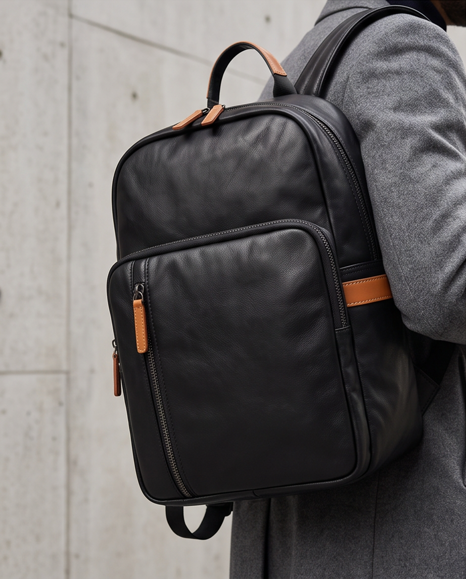 Q-FORZON Full Grain Leather Laptop Backpack – Breathable, Water-Resistant & Patina-Developing