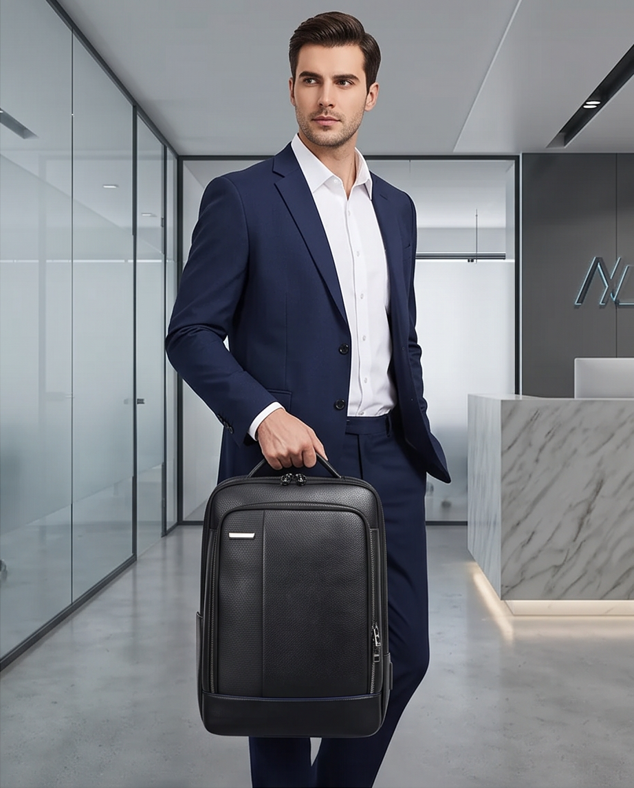 Q-RIDER Expandable Genuine Leather Backpack – Anti-Theft, USB Charging & TSA Lay-Flat
