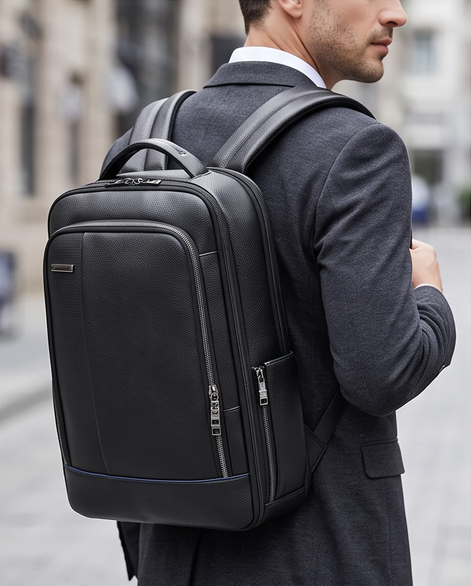 Q-RIDER Expandable Genuine Leather Backpack – Anti-Theft, USB Charging & TSA Lay-Flat