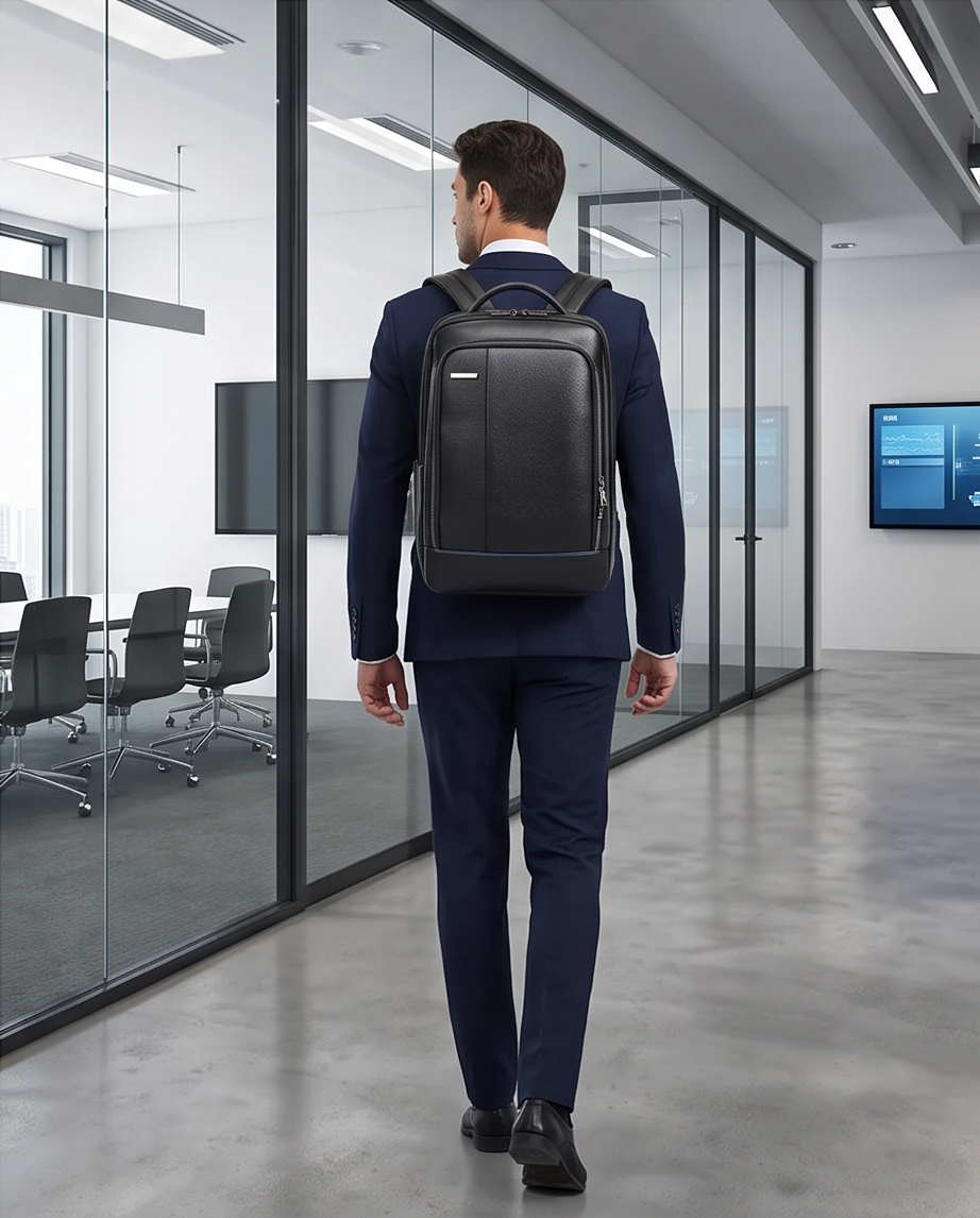Q-RIDER Expandable Genuine Leather Backpack – Anti-Theft, USB Charging & TSA Lay-Flat