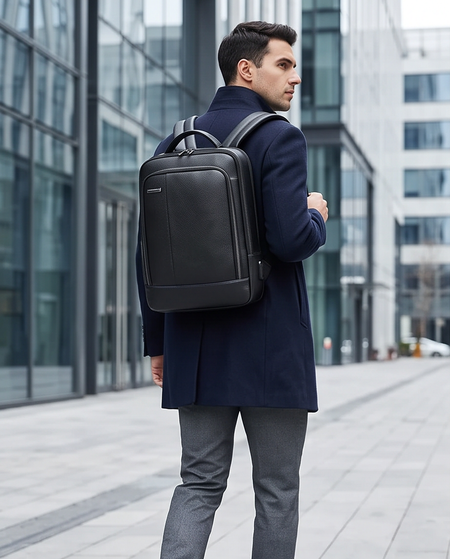 Q-RIDER Expandable Genuine Leather Backpack – Anti-Theft, USB Charging & TSA Lay-Flat