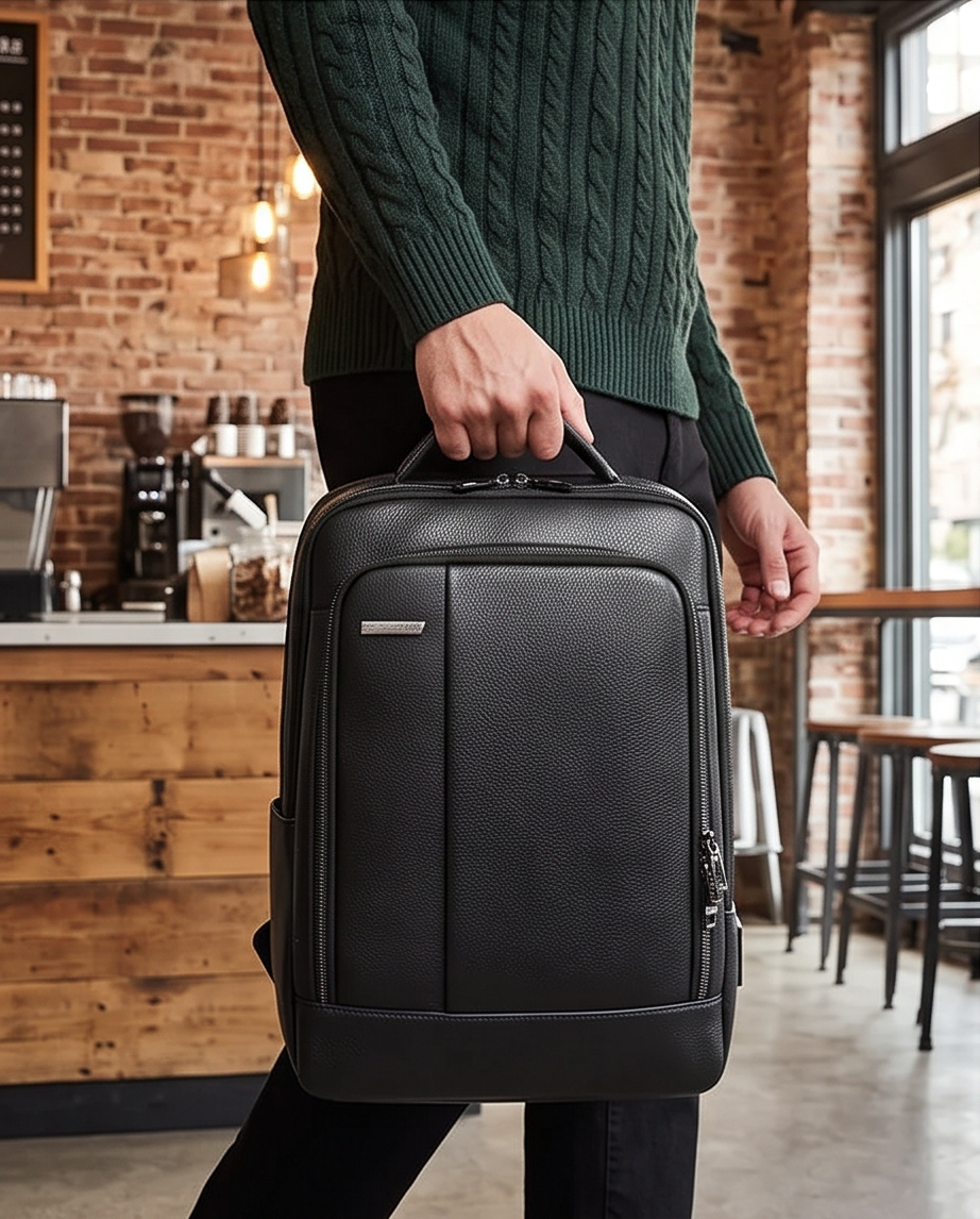 Q-RIDER Expandable Genuine Leather Backpack – Anti-Theft, USB Charging & TSA Lay-Flat