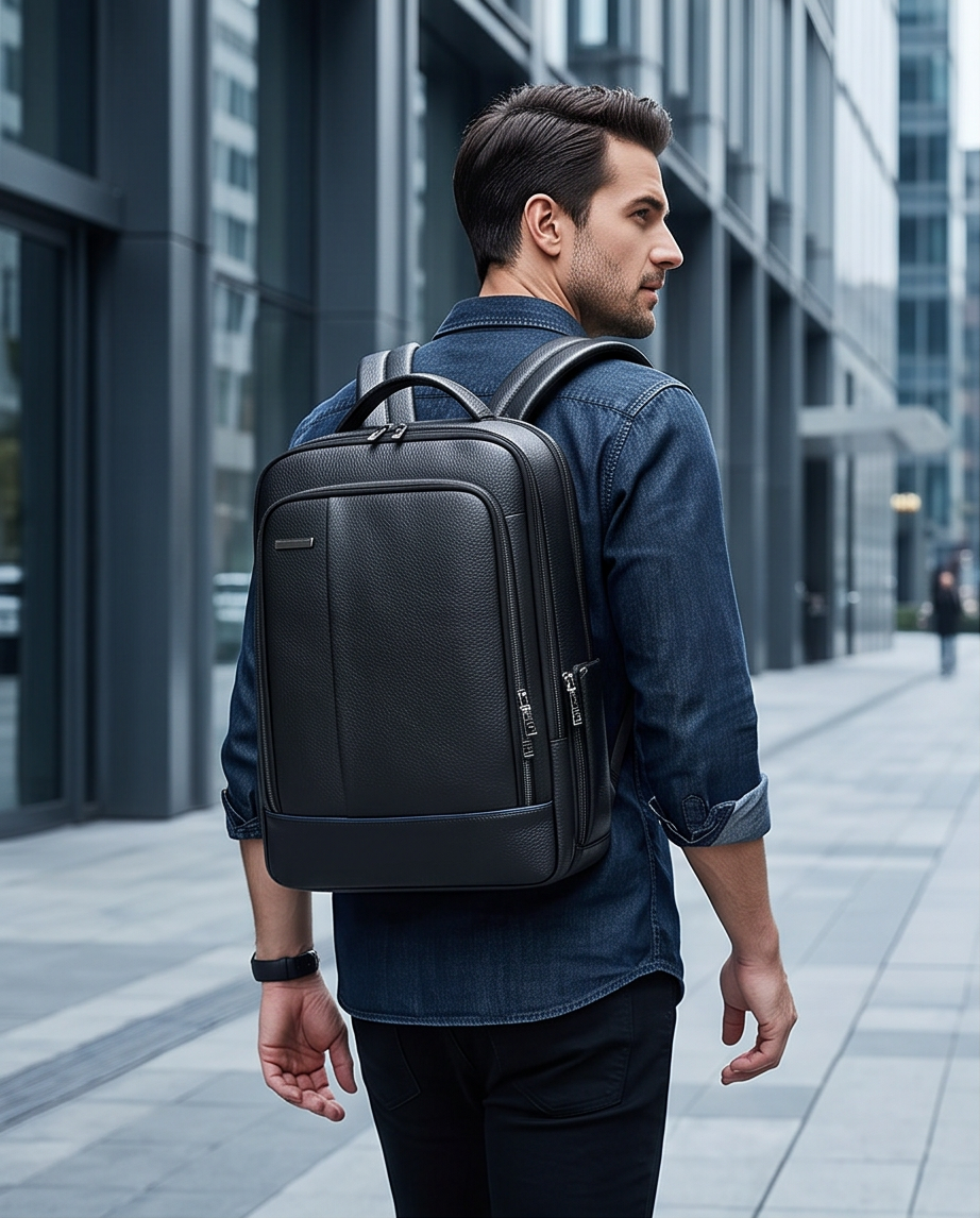 Q-RIDER Expandable Genuine Leather Backpack – Anti-Theft, USB Charging & TSA Lay-Flat