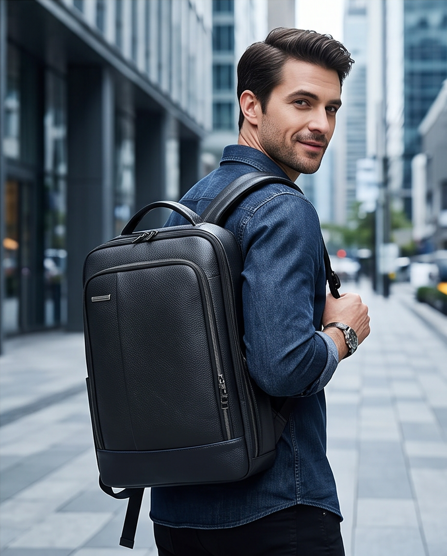 Q-RIDER Expandable Genuine Leather Backpack – Anti-Theft, USB Charging & TSA Lay-Flat