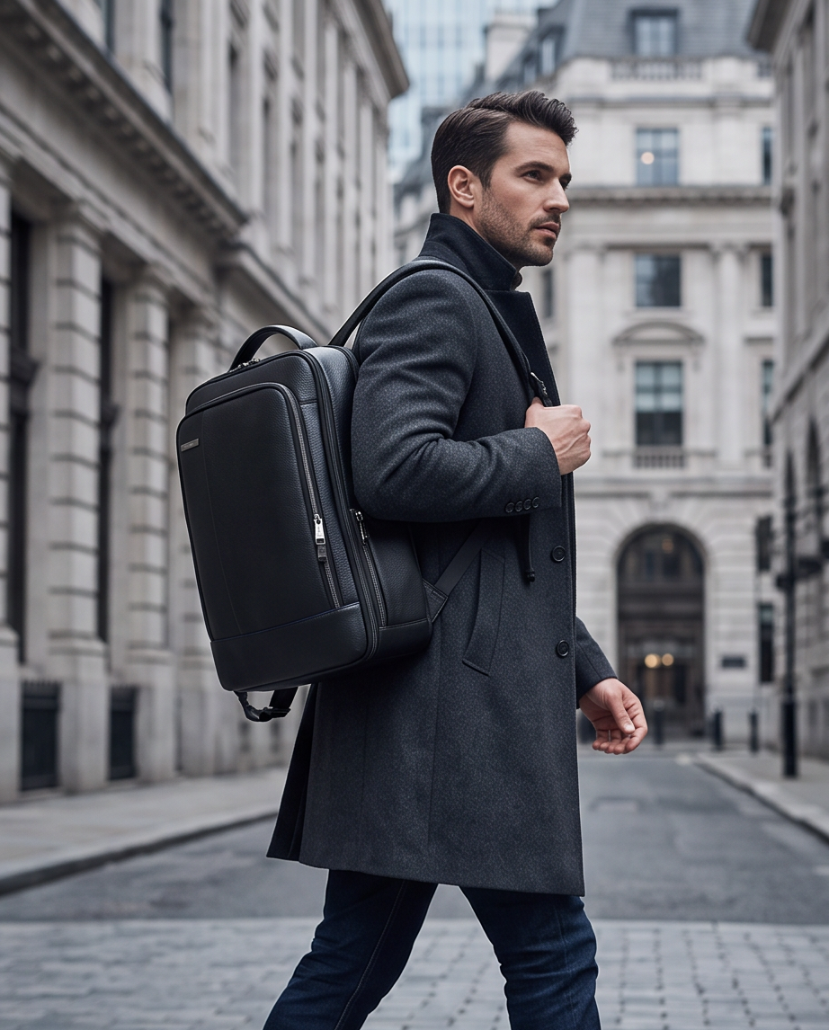 Q-RIDER Expandable Genuine Leather Backpack – Anti-Theft, USB Charging & TSA Lay-Flat