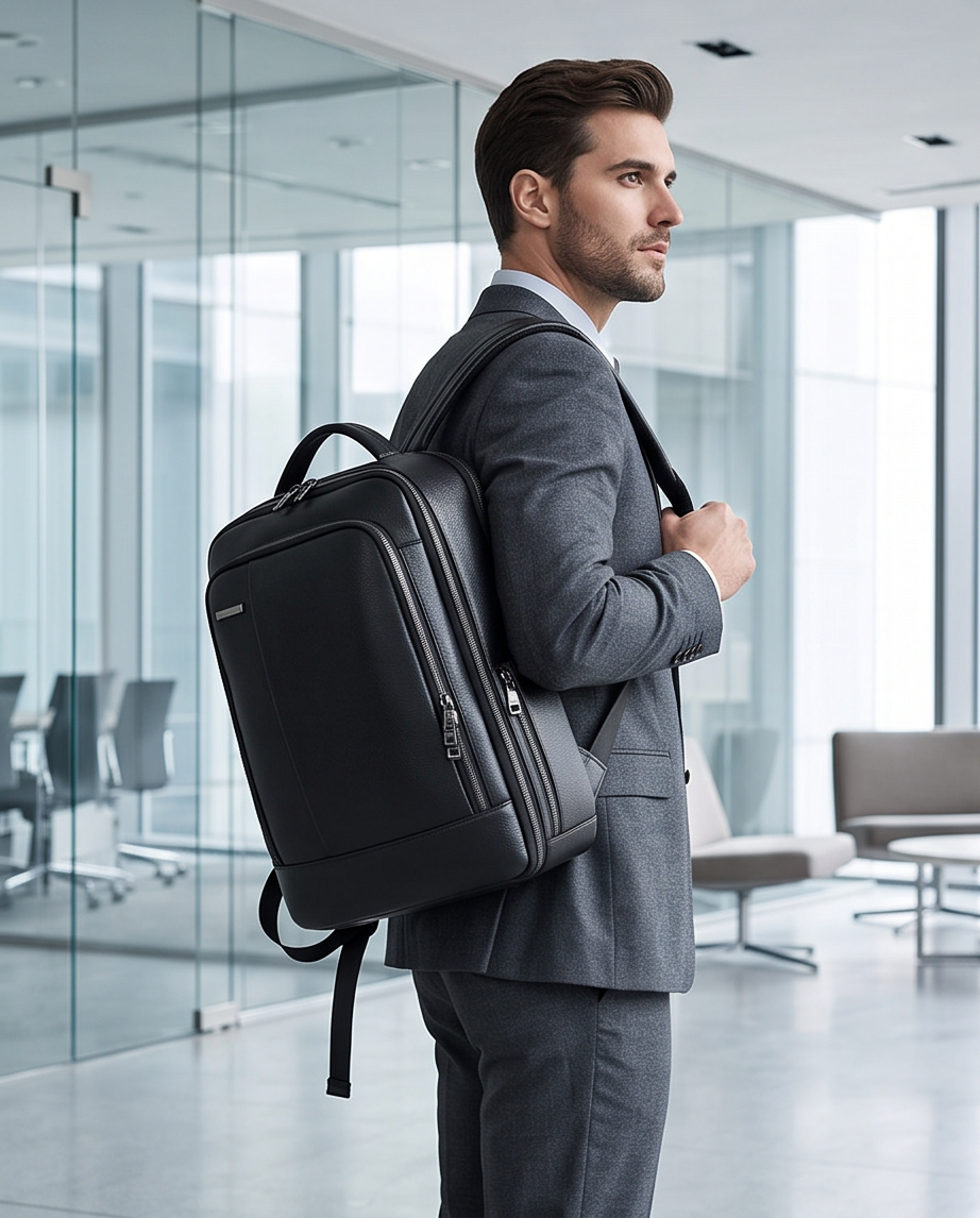 Q-RIDER Expandable Genuine Leather Backpack – Anti-Theft, USB Charging & TSA Lay-Flat