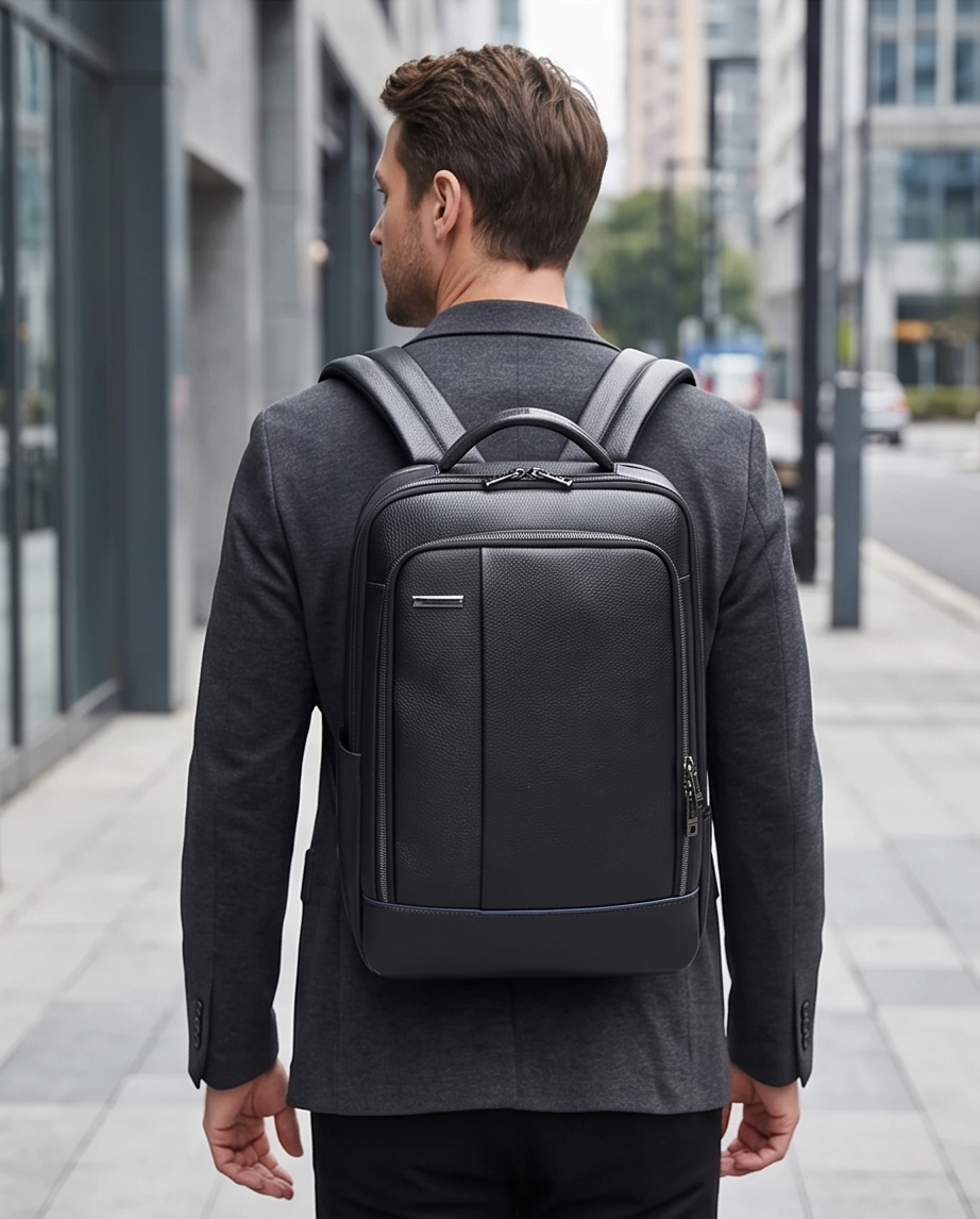 Q-RIDER Expandable Genuine Leather Backpack – Anti-Theft, USB Charging & TSA Lay-Flat