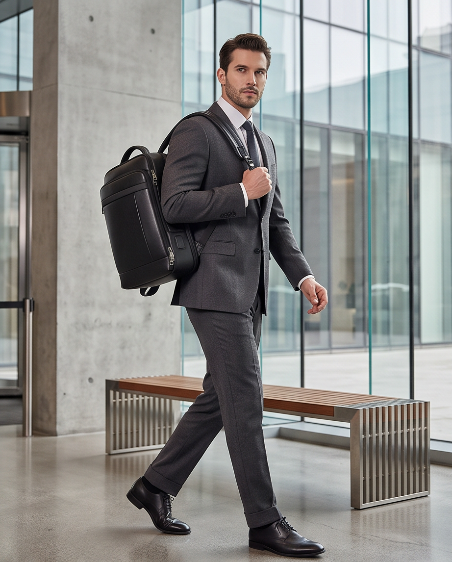Q-TORPEDO Genuine Leather Backpack – Anti-Theft, USB Charging, TSA Lay-Flat & Slim Profile