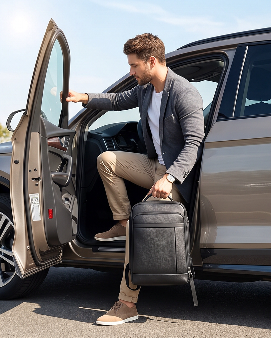 Q-TORPEDO Genuine Leather Backpack – Anti-Theft, USB Charging, TSA Lay-Flat & Slim Profile