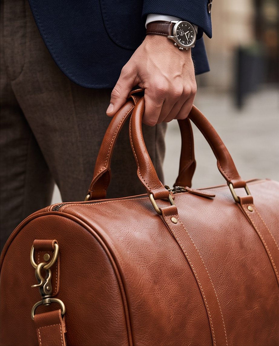 Q-TRAVEL Crazy Horse Leather Duffel Bag – Water-Resistant, Patina-Developing & Large Capacity
